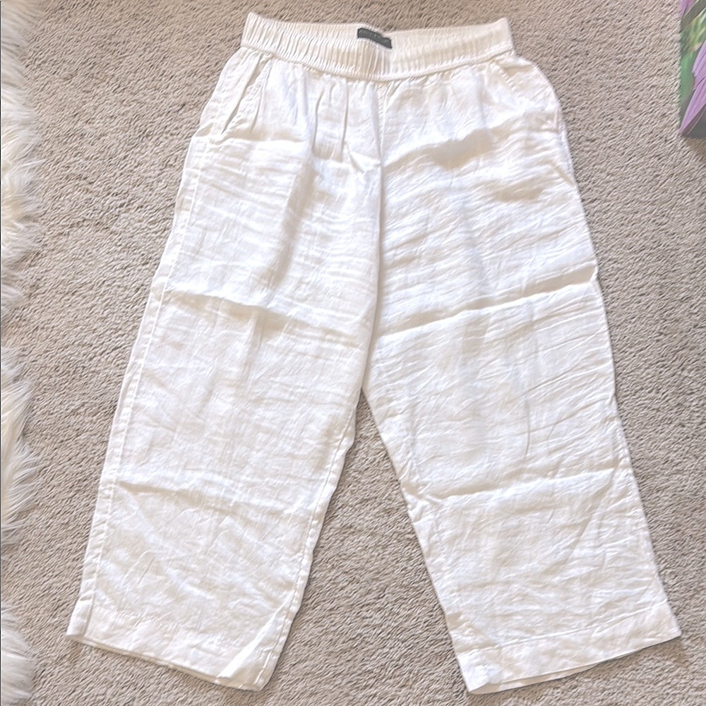 Tahari Essentials White Linen Wide Leg crop pants size Large